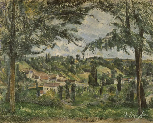 Le Hameau des Pâtis à Pontoise, encadré par des arbres - Paul Cézanne - Reproductions de tableaux et peintures haut de gamme