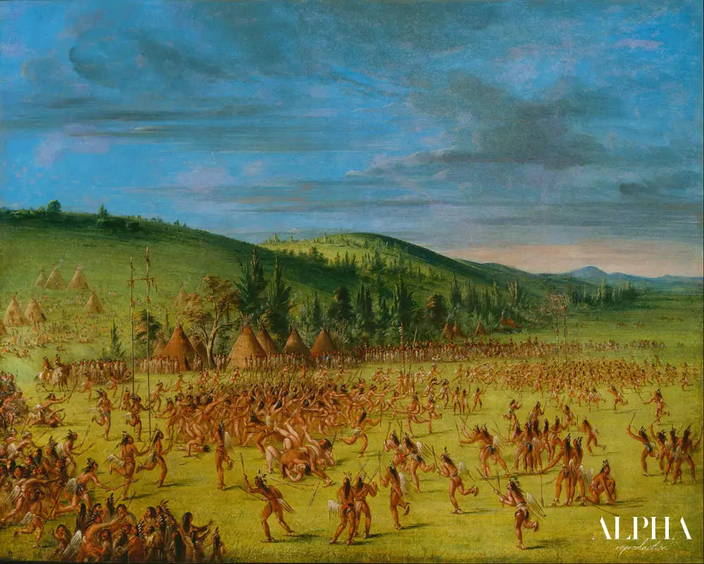 Ball-play of the Choctaw--Ball Up - George Catlin - Reproductions de tableaux et peintures haut de gamme