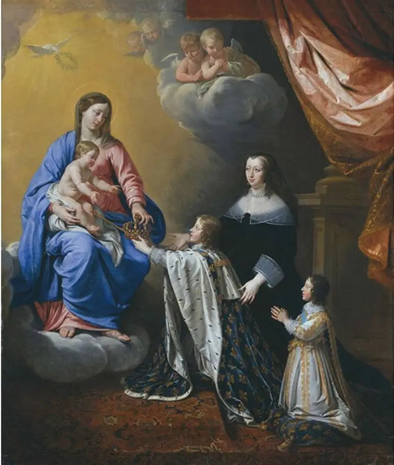 Il giovane Luigi XIV offre la sua corona alla Vergine e al bambino - Philippe de Champaigne