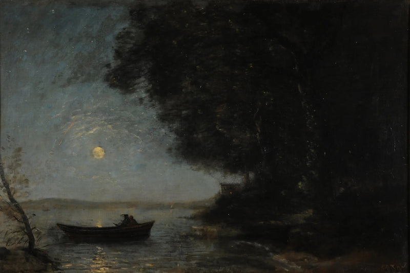Il lago, effetto notturno - Jean-Baptiste Camille Corot