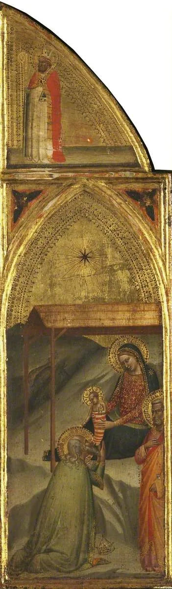 Il mago che adora il Bambino Gesù e l'arcivescovo (triptyque, pannello destro) (retro) - Bernardo Daddi