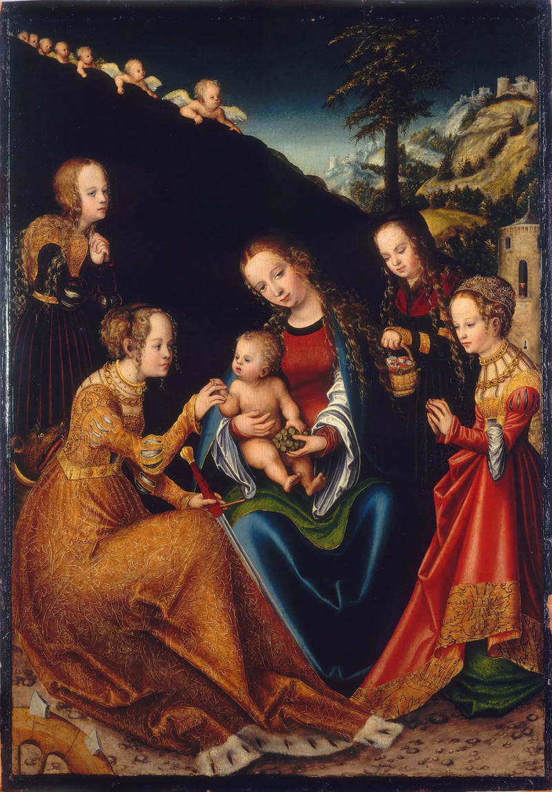 Il matrimonio mistico di Santa Caterina d'Alessandria con le sante Dorotea, Margherita e Barbara - Lucas Cranach il Vecchio