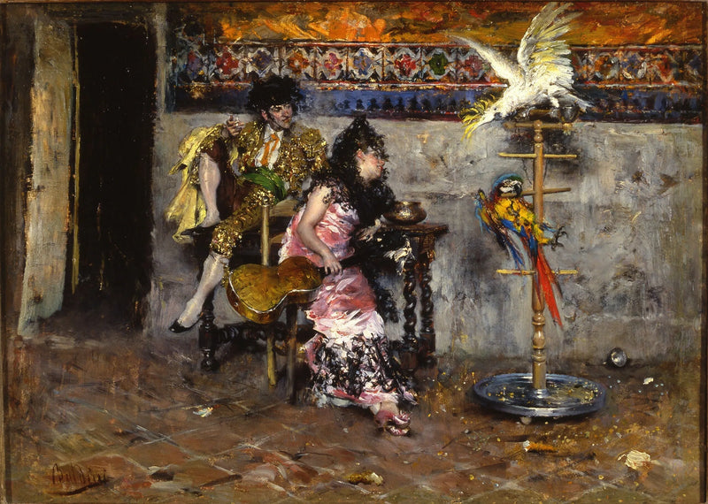 Il Matador o Coppia in costume spagnolo con due pappagalli - Giovanni Boldini