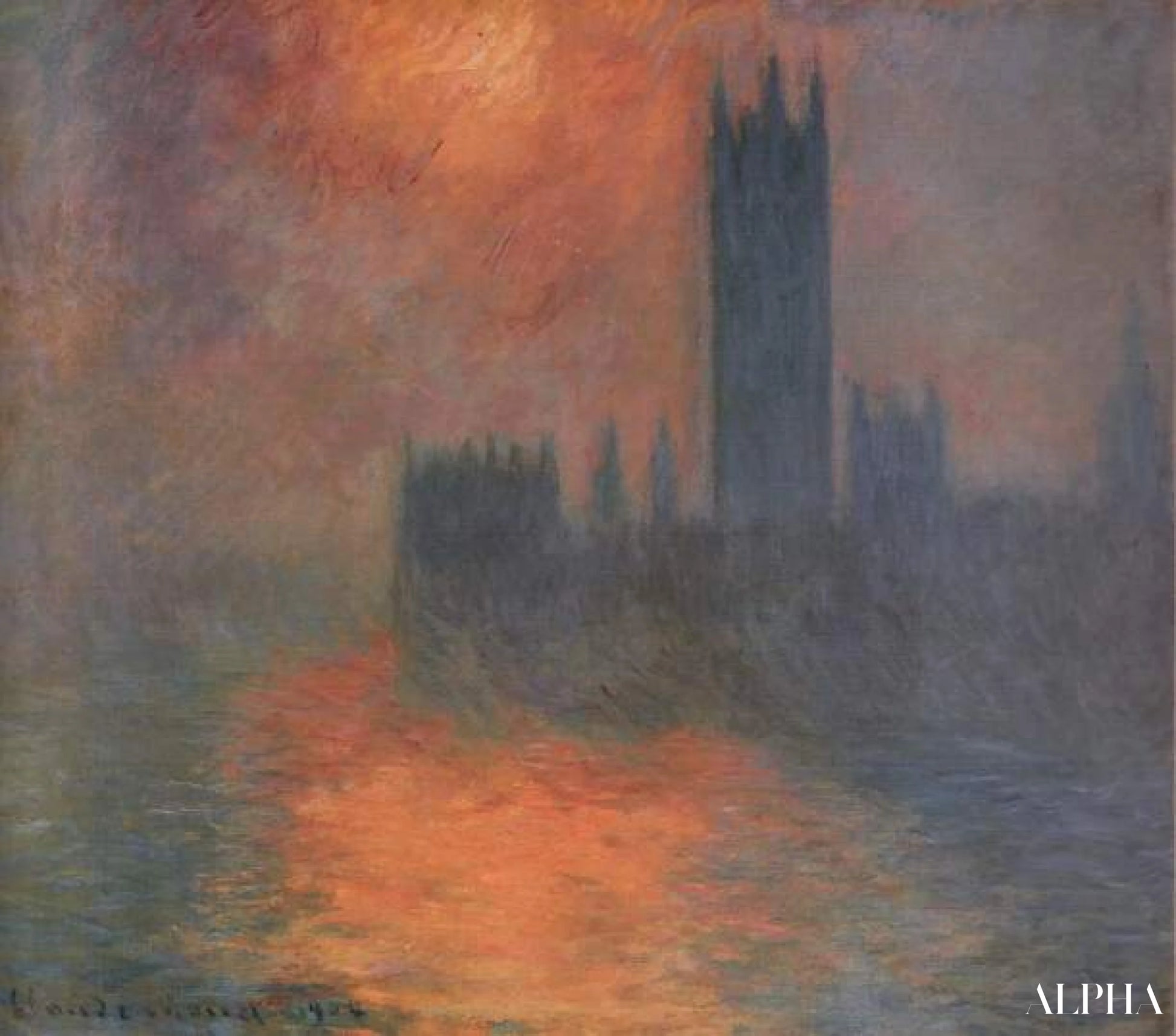 Le Parlement, coucher de soleil (W 1607) - Claude Monet - Reproductions de tableaux et peintures haut de gamme