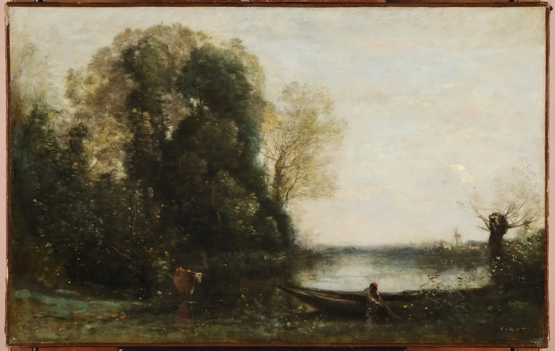 Il pescatore in barca sulla riva - Jean-Baptiste Camille Corot