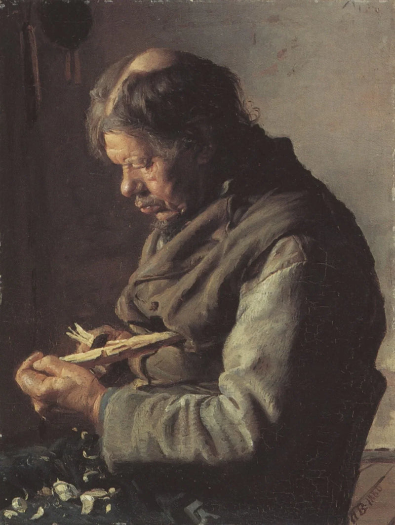 Il pescatore Lars Gaihede scolpisce un bastone - Anna Ancher