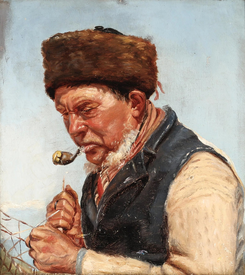 Il pescatore Niels Gaihede ripara una rete da pesca. -Michael Peter Ancher