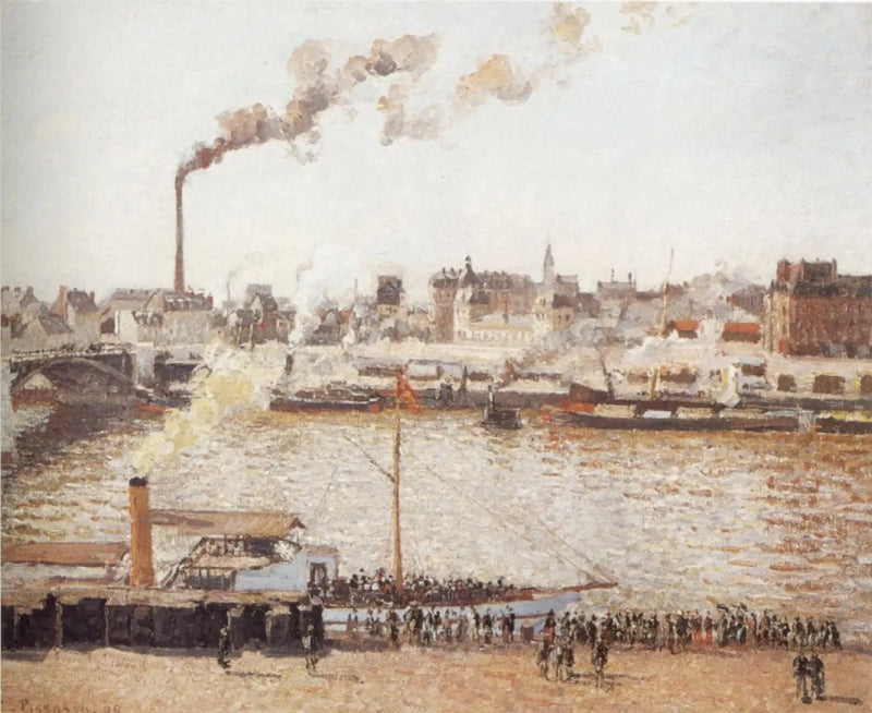 Il Ponte Boieldieu e la stazione di Orléans, Rouen, mattina, sole - Camille Pissarro
