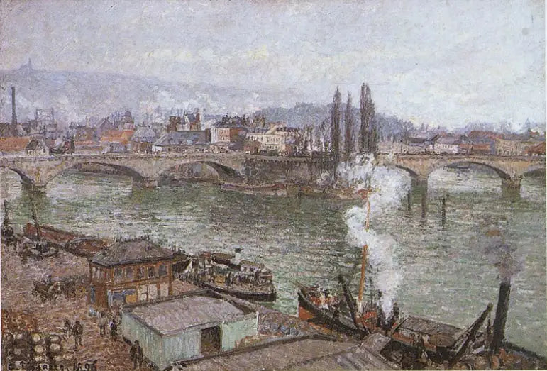 Il ponte di pietra a Rouen, tempo grigio - Camille Pissarro