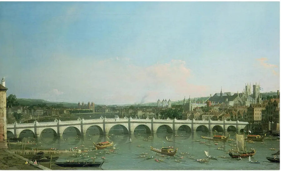 Il ponte di Westminster visto da nord con il corteo del Lord-Mayor - Canaletto