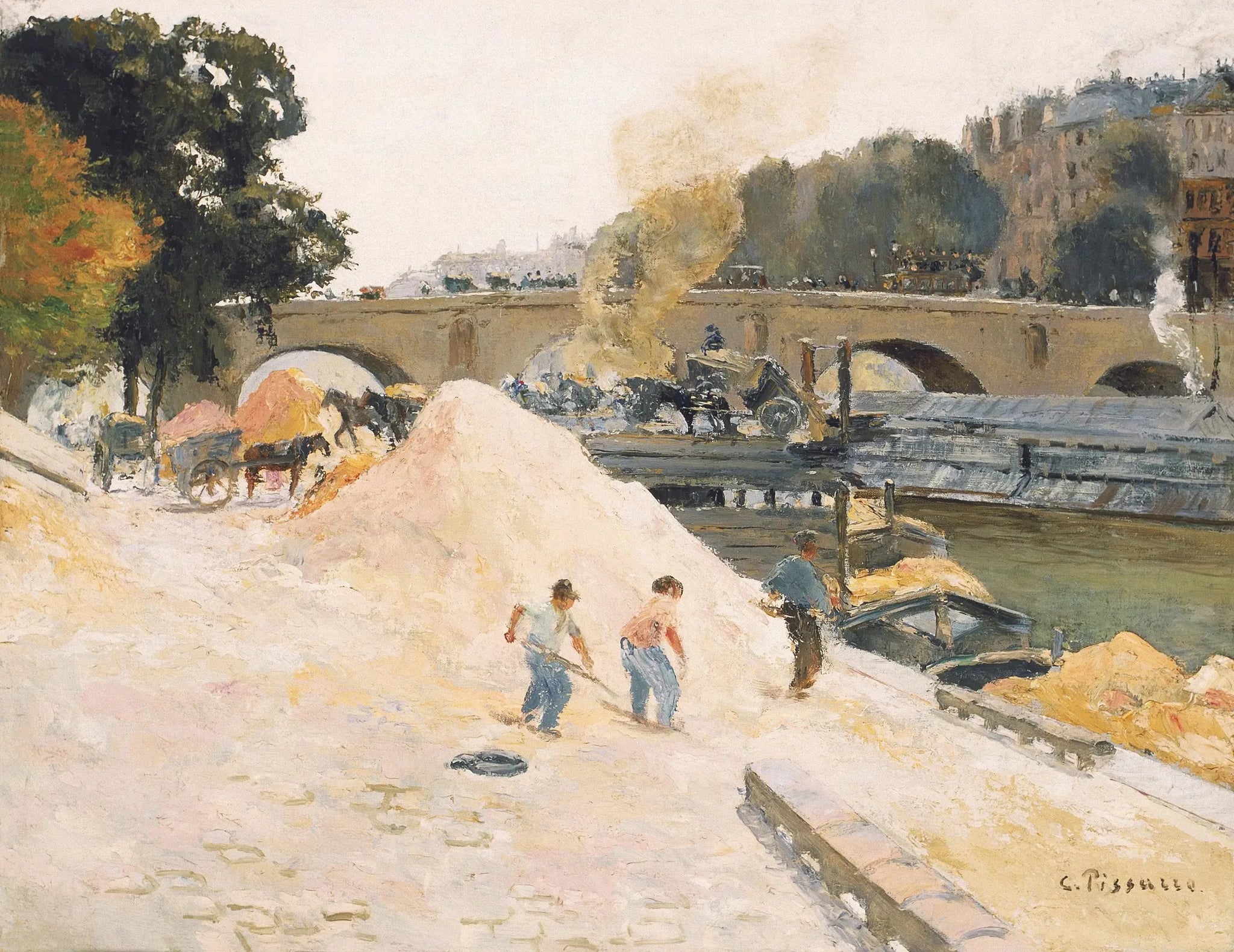 Le Pont-Marie vu depuis le quai d'Anjou - Camille Pissarro image 1 copie de tableau peinte à la main