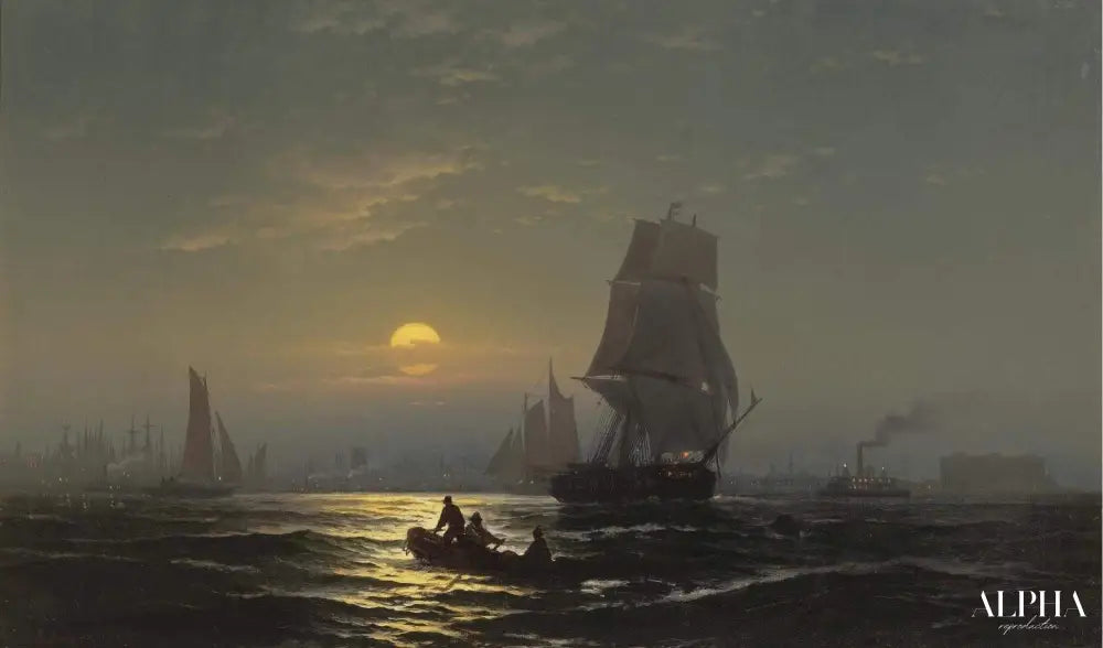 Le port de New York au clair de lune - Edward Moran - Reproductions de tableaux et peintures haut de gamme