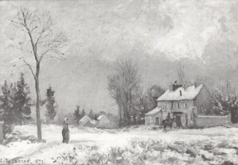 Il Relais di posta, strada di Versailles, Louveciennes, neve - Camille Pissarro