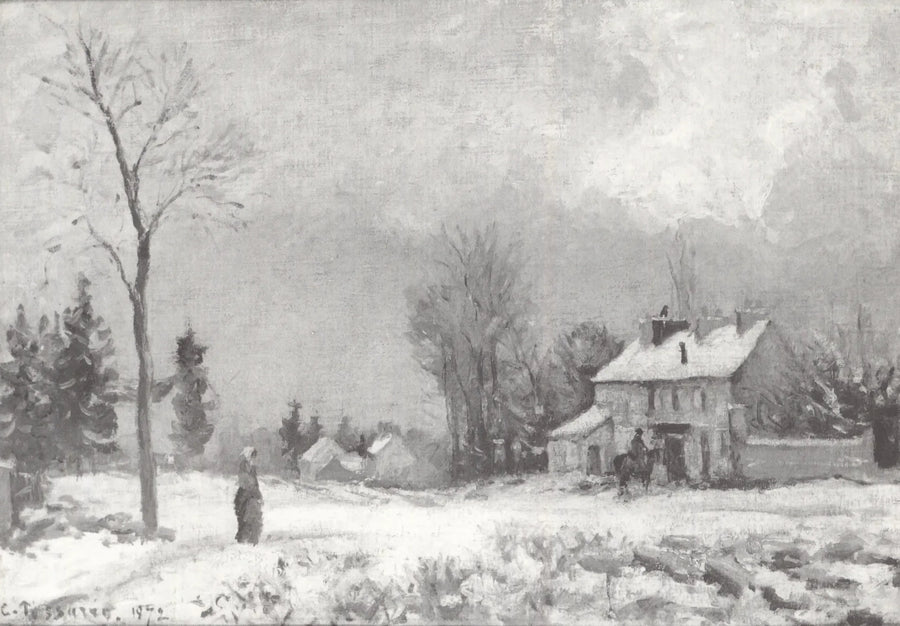 Il Relais di posta, strada di Versailles, Louveciennes, neve - Camille Pissarro