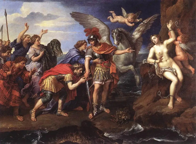 Il Re Céfée e la Regina Cassiopea che ringraziano Perseo per aver liberato la loro figlia Andromeda - Pierre Mignard