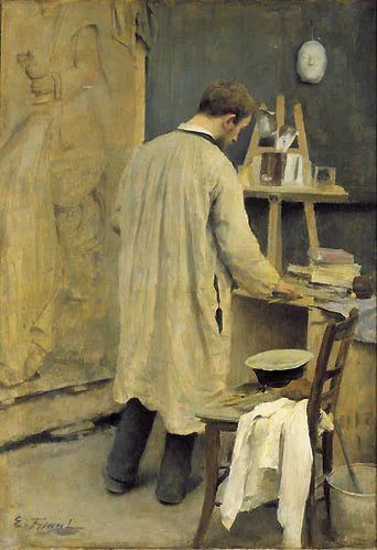 Le Sculpteur Bussière dans son atelier - Émile Friant image 1 reproduction artisanale de tableau