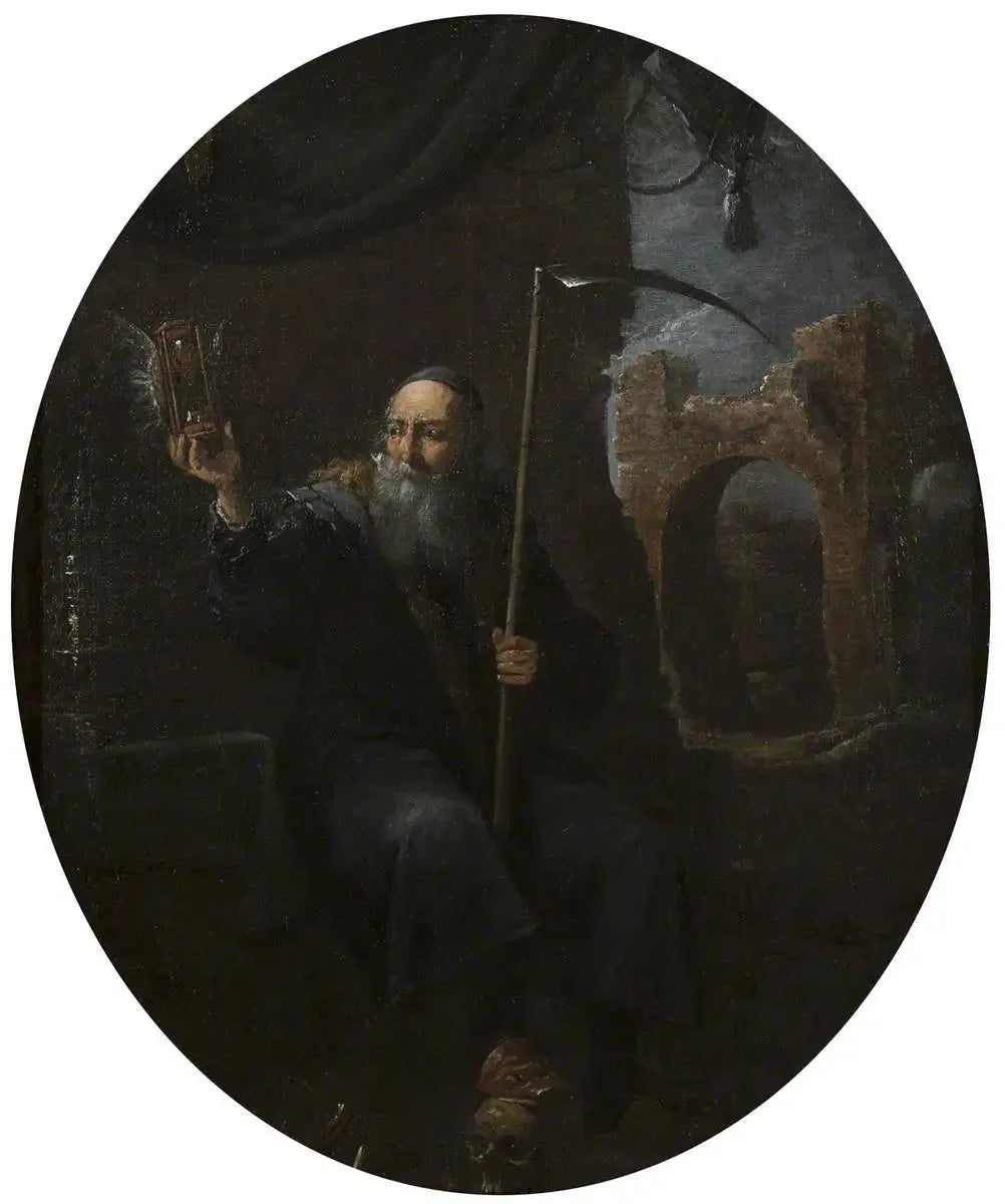 Le temps comme un vieil homme avec une faux et un sablier ailé - David Teniers le Jeune image 1 reproduction réalisée par Alpha Reproduction