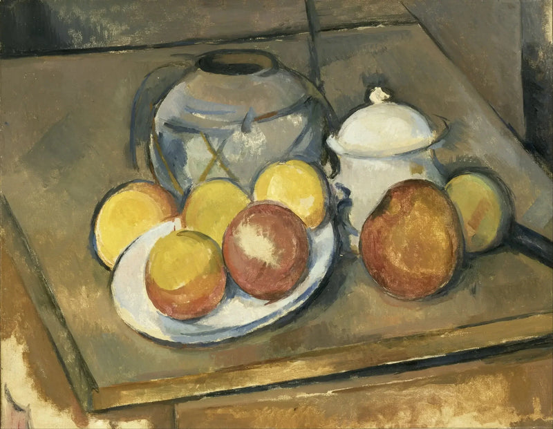 Il vaso di paglia, zuccheriera e mele - Paul Cézanne
