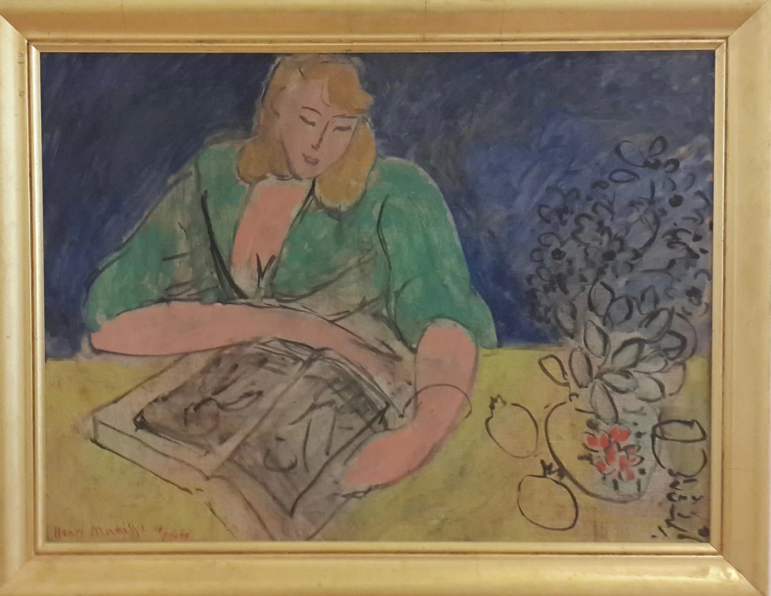 Reproduction du tableau « Lectrice à la table jaune - Henri Matisse » par Alpha Reproduction en peinture à l’huile