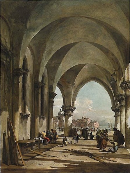 Le arcate del palazzo Dodge, Venezia, in direzione della basilica San Giorgio Maggiore - Francesco Guardi