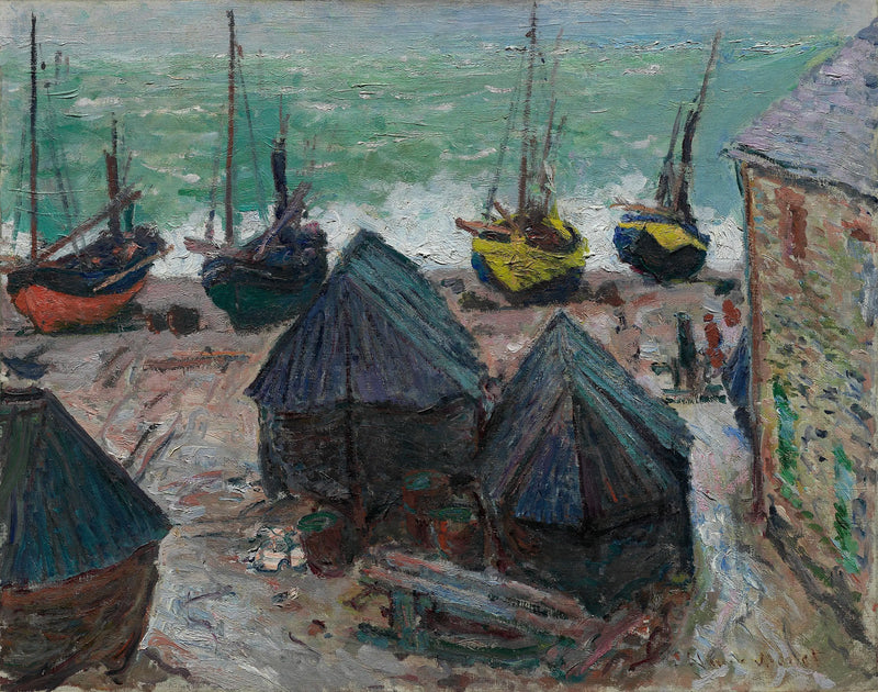 Le barche sulla spiaggia a Étretat - Claude Monet