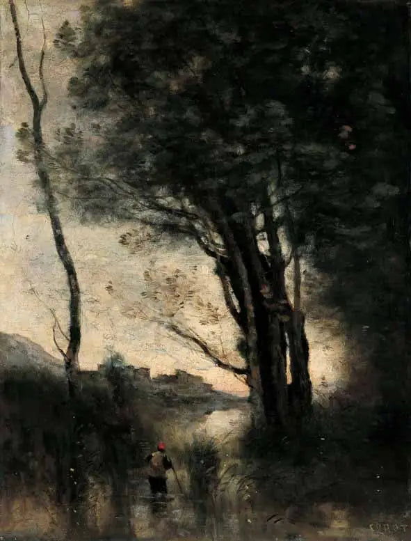 Les chevriers traversant une rivière à gué. Souvenir d’Italie - Jean-Baptiste Camille Corot - Alpha Reproduction