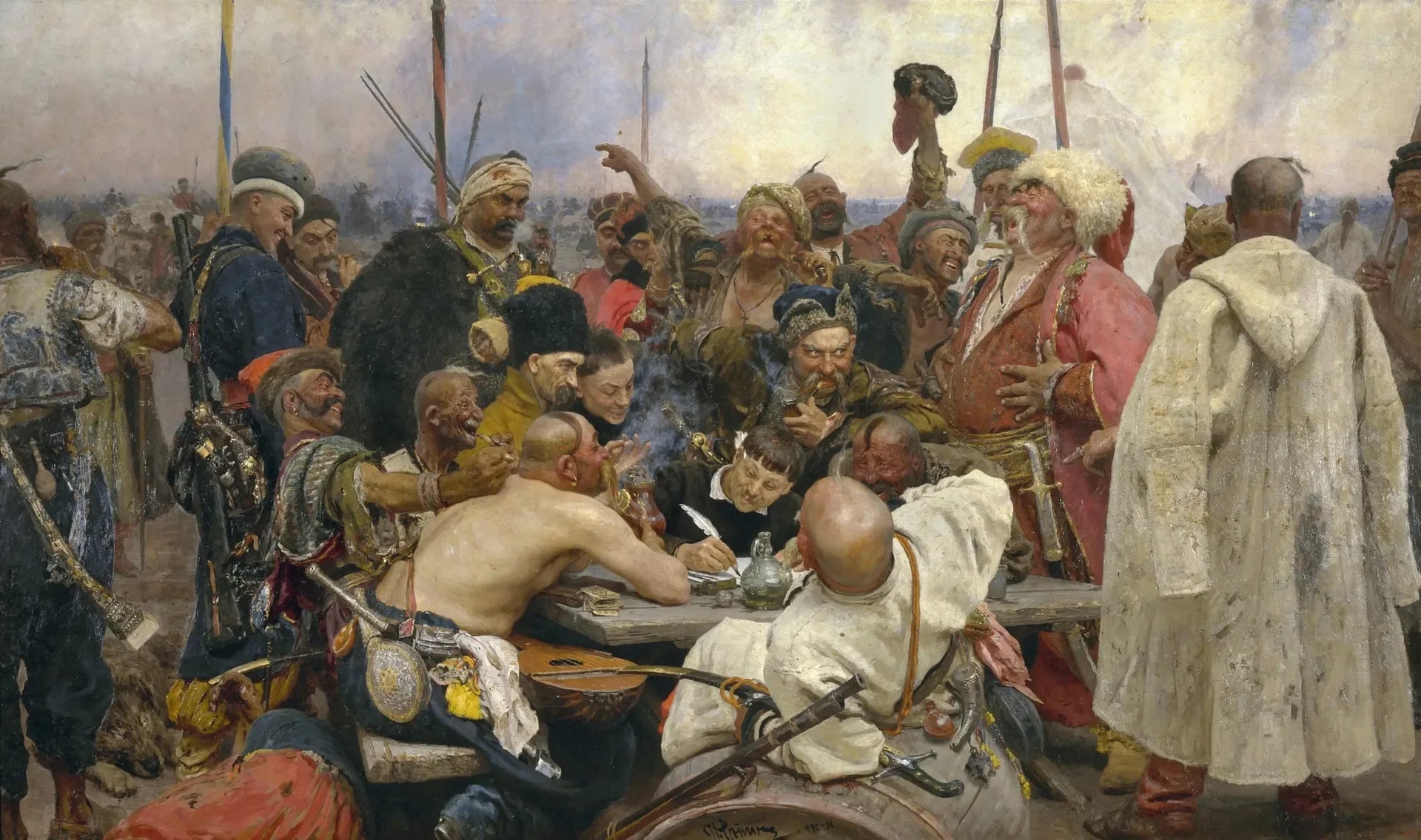 Les Cosaques zaporogues écrivant une lettre au sultan de Turquie - Ilya Repin image 1 tableau peint à l’huile sur toile