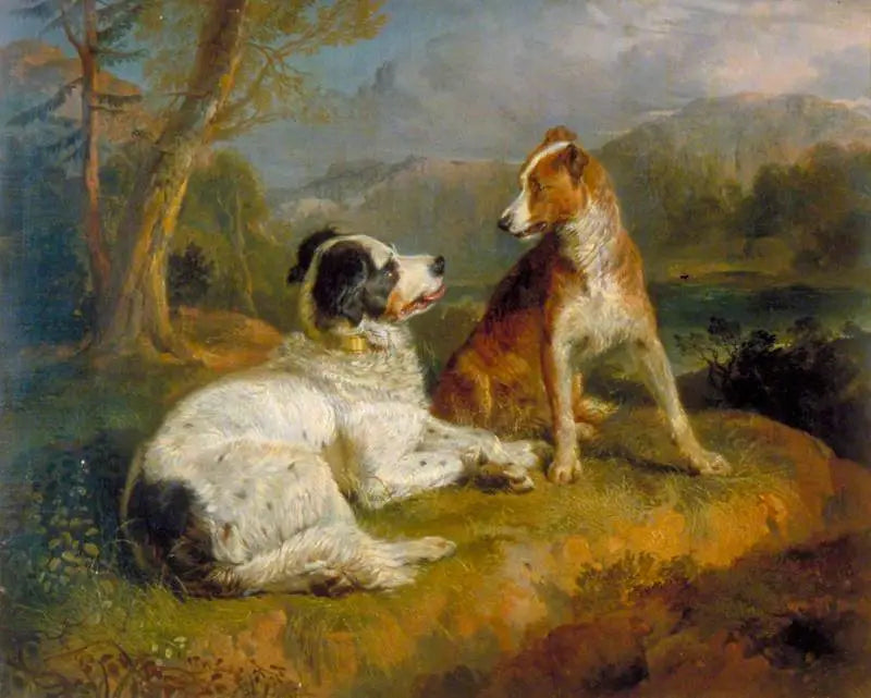 Les Deux Chiens (d'après le poème de Robert Burns) - Edwin Henry Landseer image 1 copie de tableau peinte à la main