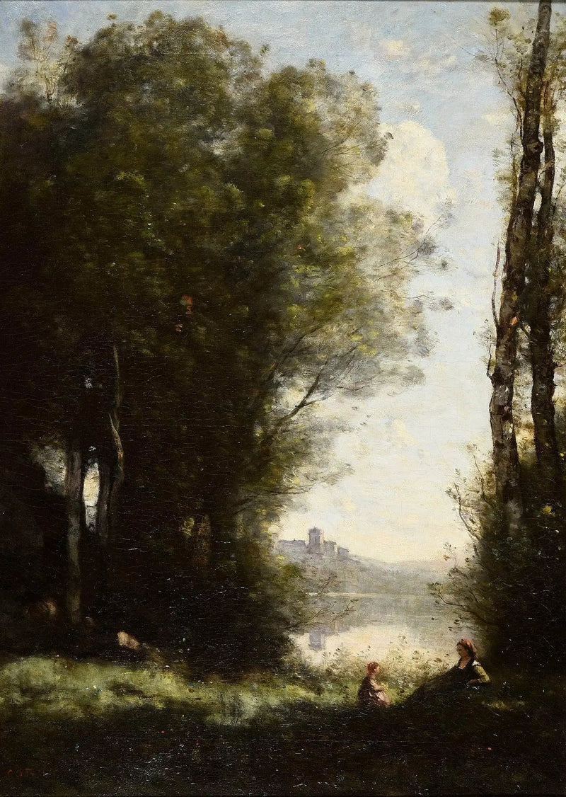 Le due sorelle sotto gli alberi sul lago - Jean-Baptiste Camille Corot