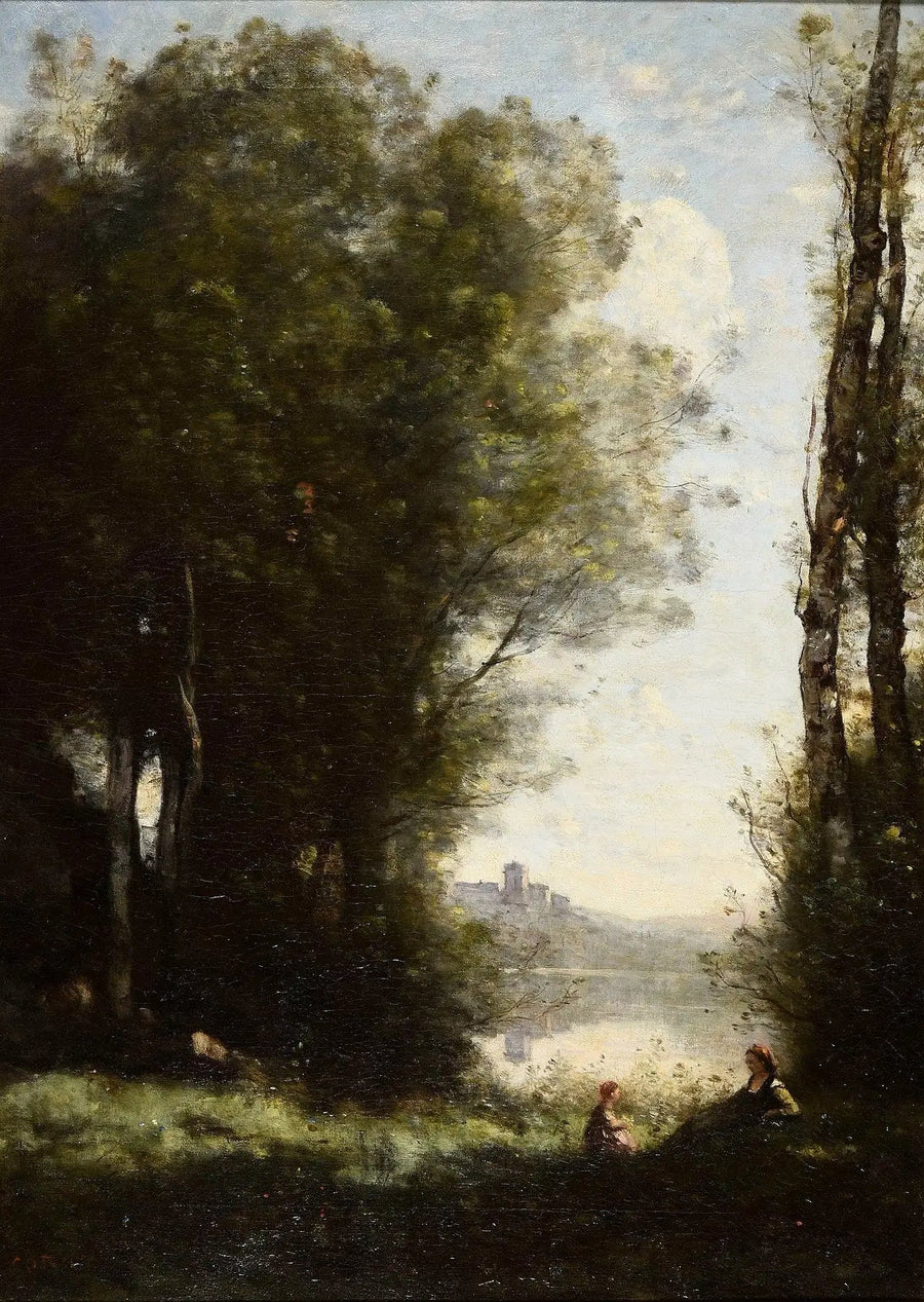Le due sorelle sotto gli alberi sul lago - Jean-Baptiste Camille Corot