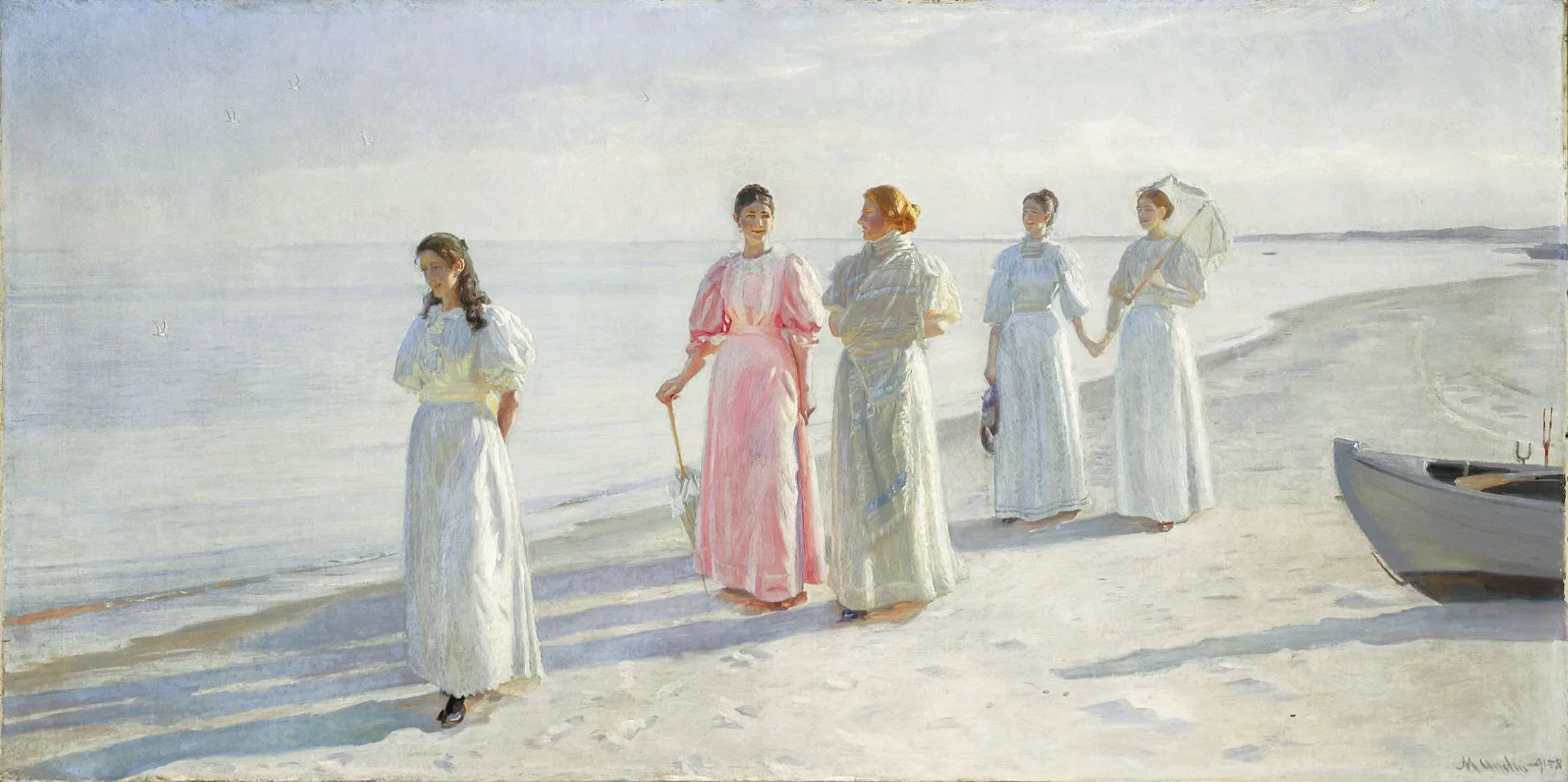 Les filles sur la plage. Les sœurs Holst à Skagen Sønderstrand. - Michael Peter Ancher image 1 reproduction de peinture à l’huile