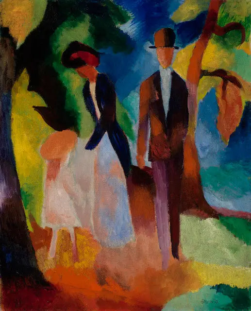Le persone al bordo di un lago blu - August Macke