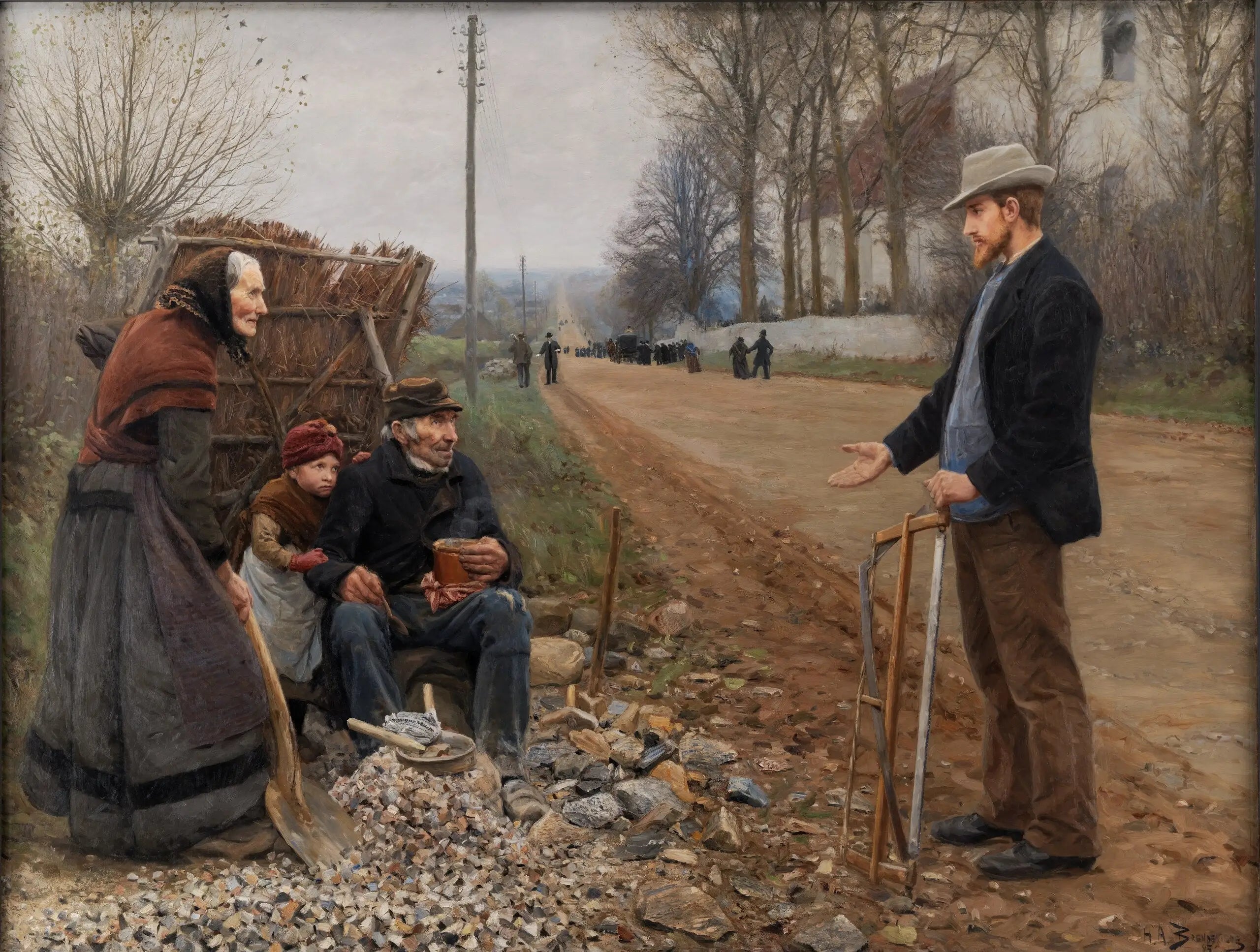 Les gens au bord d'une route - H. A. Brendekilde image 1 copie peinte à la main à l’huile