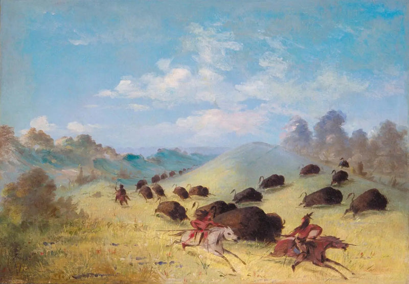 Gli indiani Comanche che cacciano il bisonte con lance e archi - George Catlin