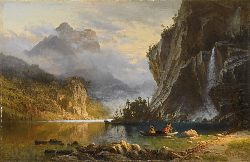 Gli indiani praticano la pesca con l'arpione - Albert Bierstadt