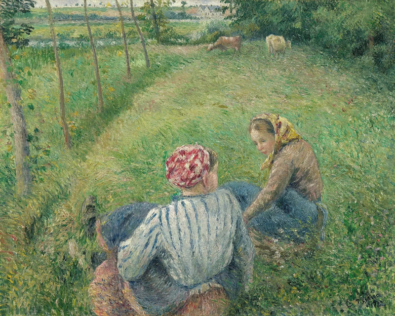 Le giovani ragazze contadine che riposano nei campi vicino a Pontoise - Camille Pissarro