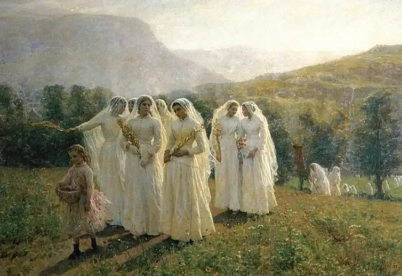 Le ragazze si dirigono verso la processione - Jules Breton