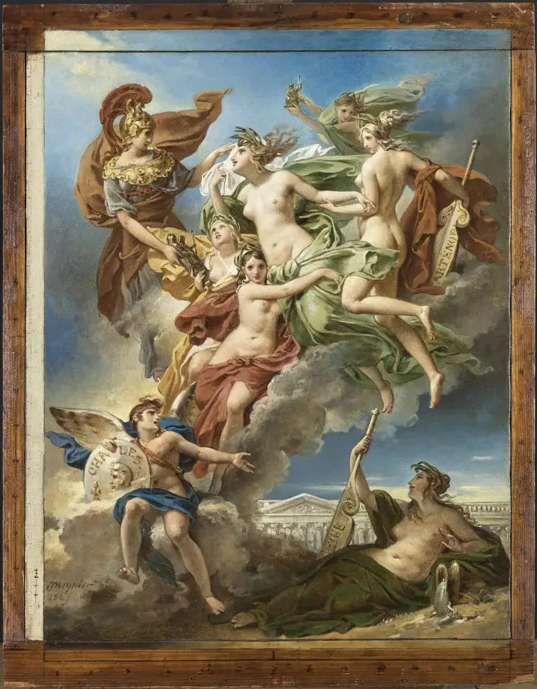 Le Ninfe di Parthenope, importanti lontano dalle loro coste le Penati, immagini dei loro dèi, sono condotte dalla dea delle belle arti sulle rive della Senna - Charles Meynier