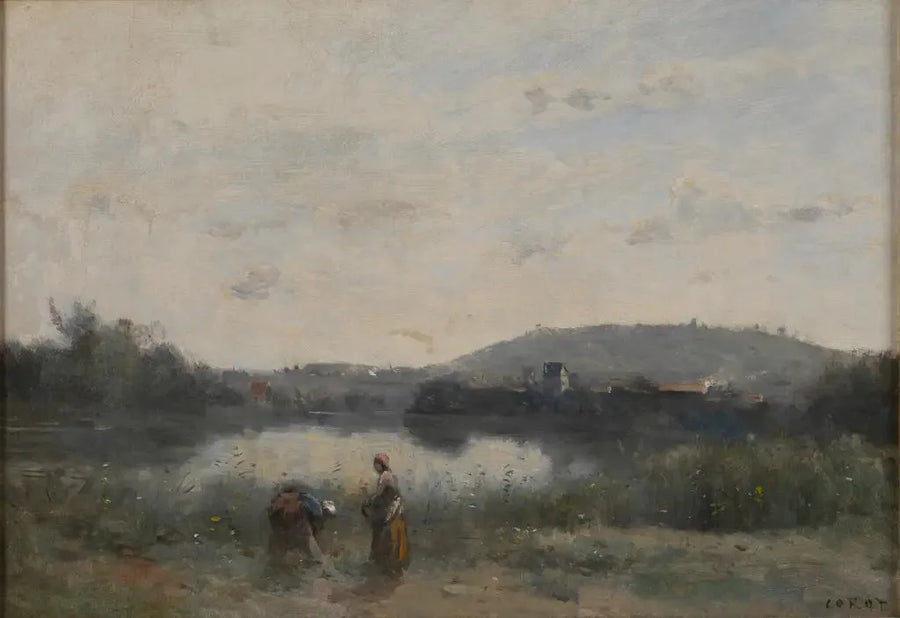 Le rive di un fiume dominate in lontananza da colline - Jean-Baptiste Camille Corot