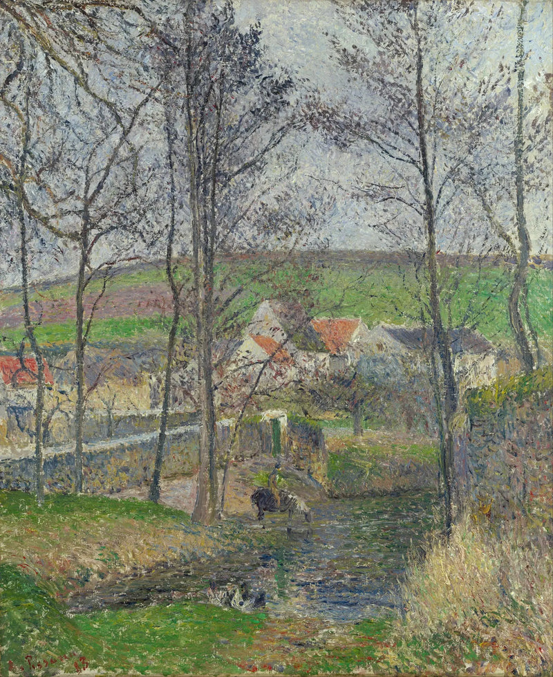 Le rive della Viosne a Osny in tempo grigio, inverno - Camille Pissarro