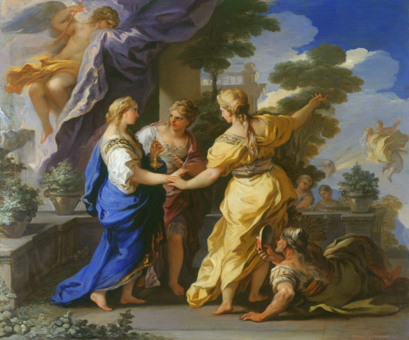 Le sorelle di Psiche le offrono una lampada e un pugnale. - Luca Giordano