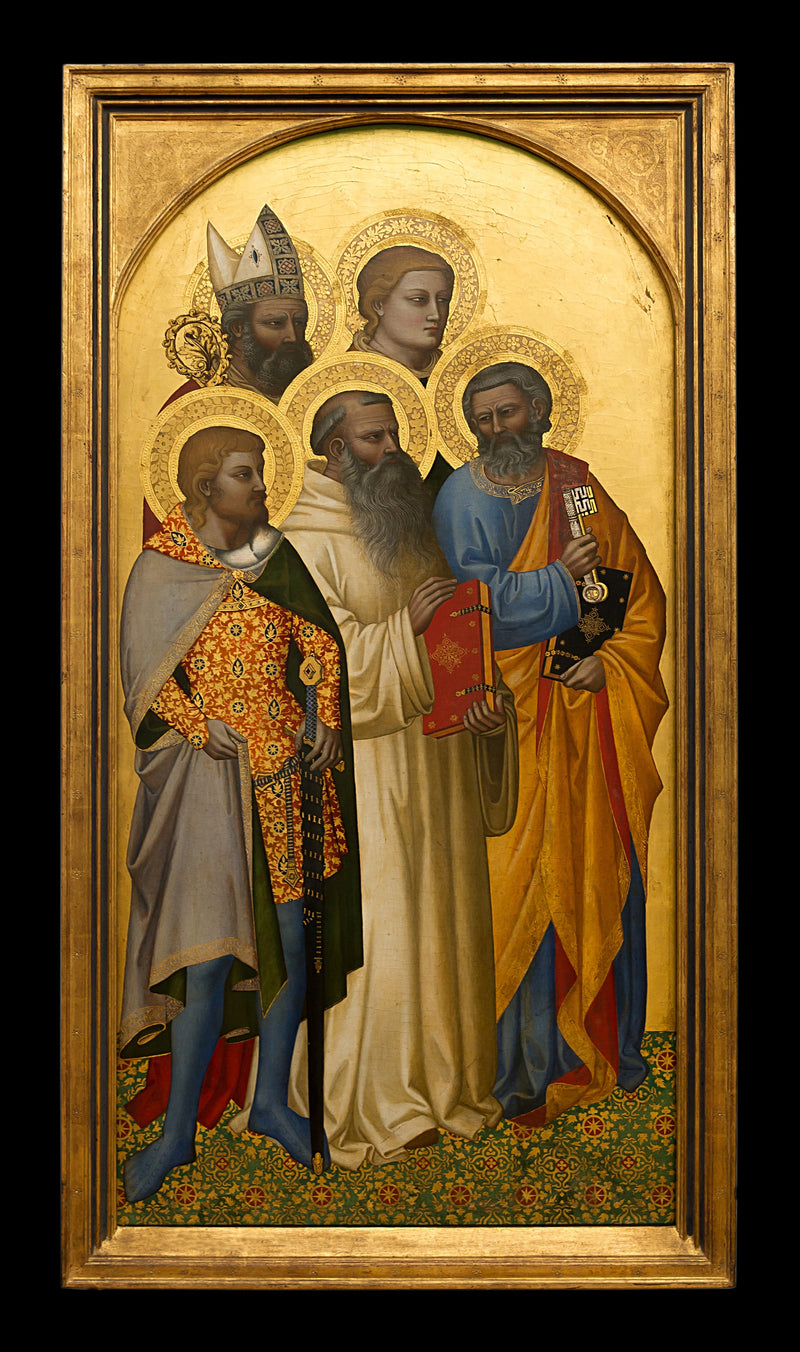 I Santi Pietro, Benedetto, Giuliano (?), Etienne (?) e un santo vescovo (Nicolò di Bari ?). - Nardo di Cione