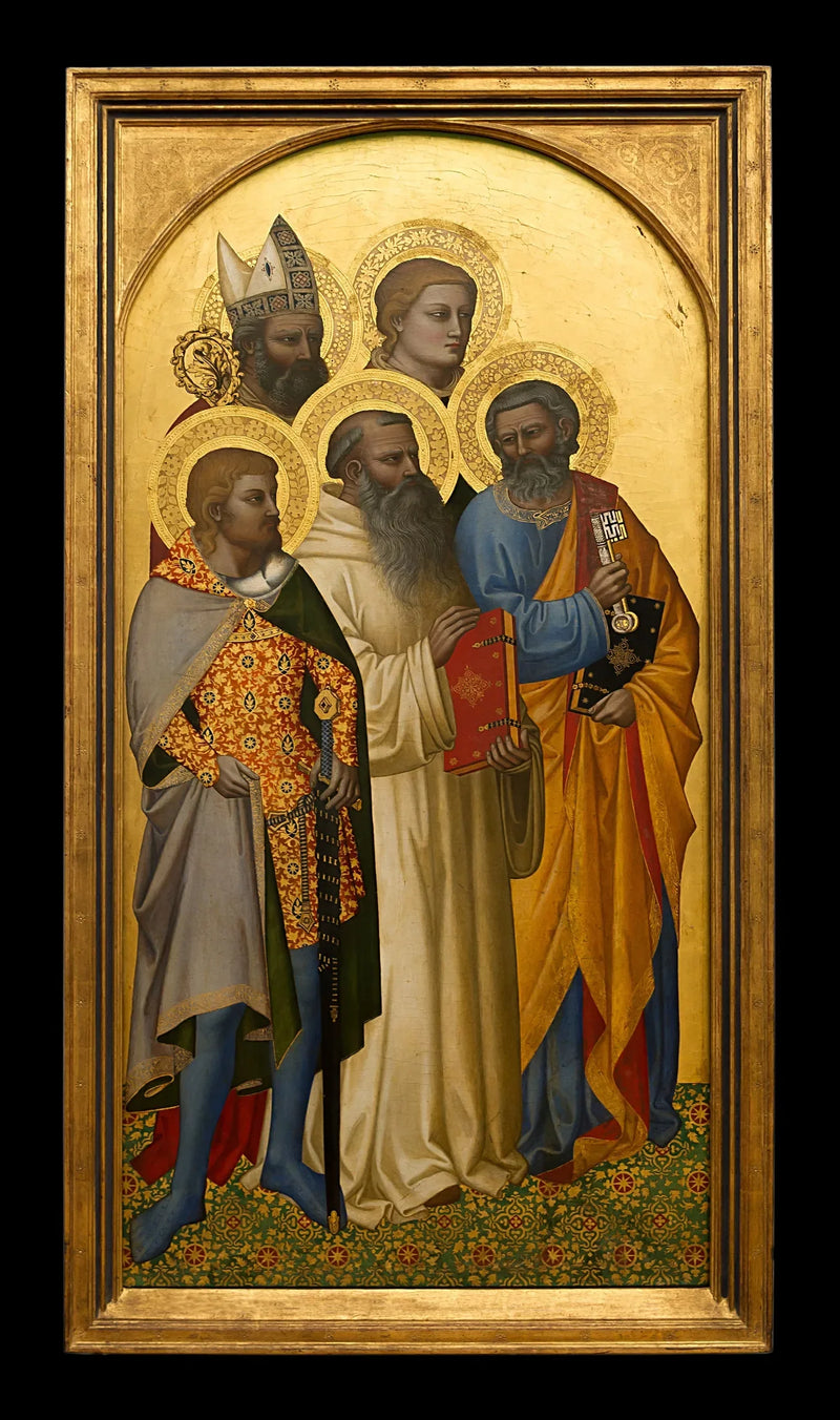 I Santi Pietro, Benedetto, Giuliano (?), Etienne (?) e un santo vescovo (Nicolò di Bari ?). - Nardo di Cione