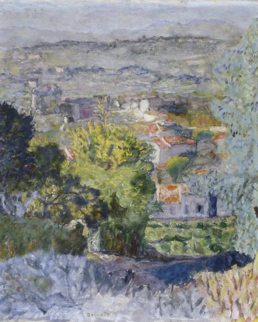I tetti attraverso i mimose, paesaggio del Cannet - Pierre Bonnard