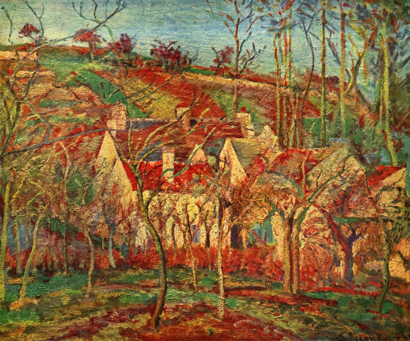 I Tetti rossi, angolo di villaggio, effetto invernale - Camille Pissarro