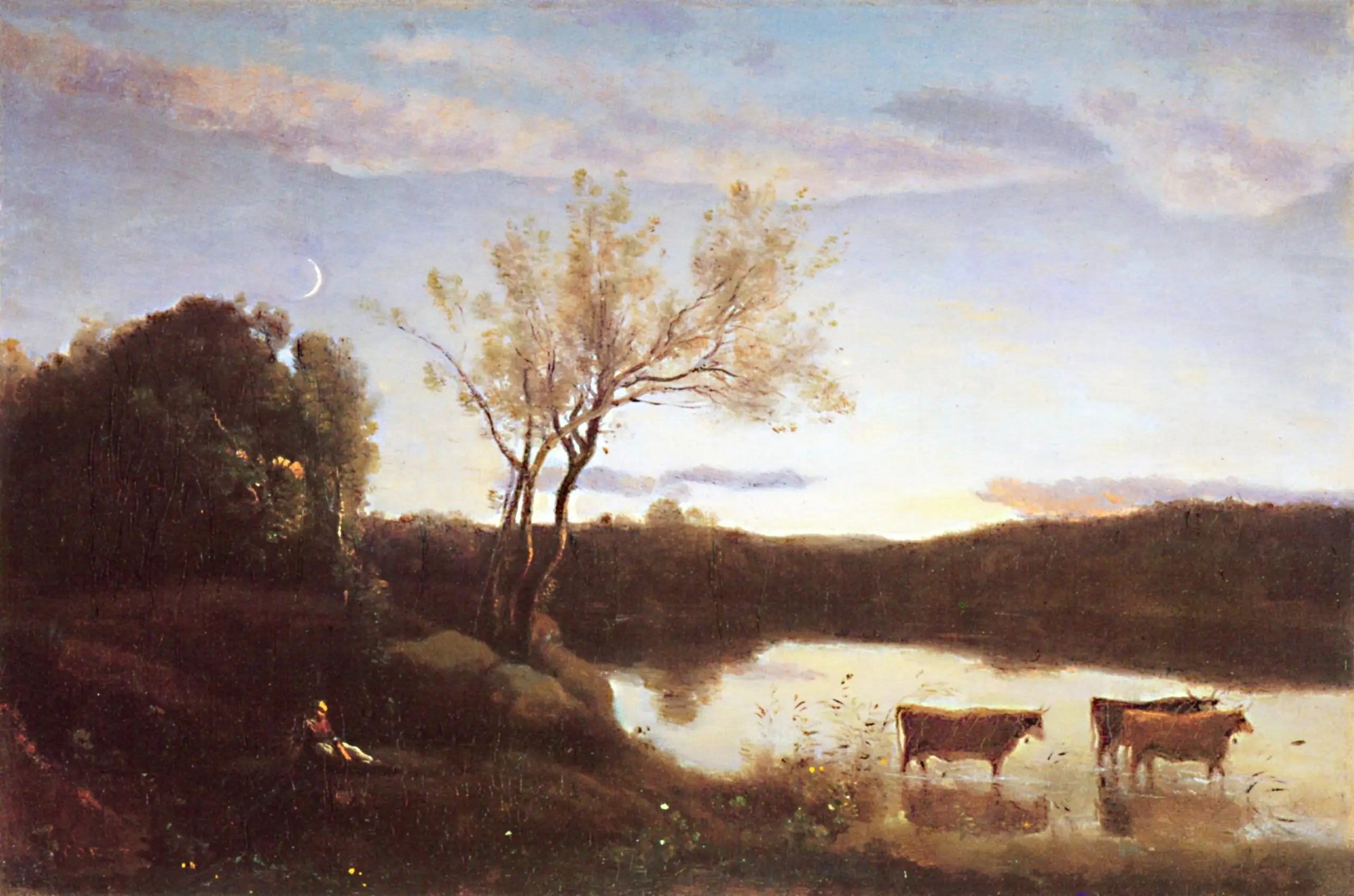 L’Étang aux trois vaches et au Croissant de Lune - Jean-Baptiste Camille Corot - Alpha Reproduction