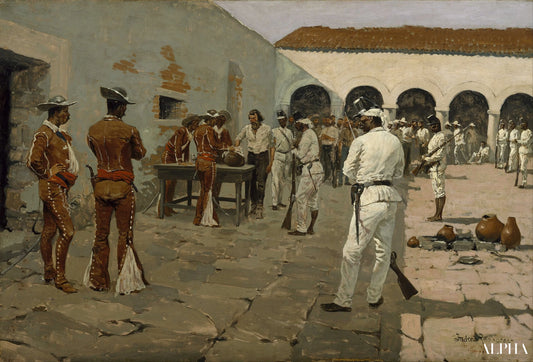 L'expédition Mier : Le dessin du haricot noir (Les prisonniers dessinent leurs haricots) - Frederic Remington - Reproductions de tableaux et peintures haut de gamme