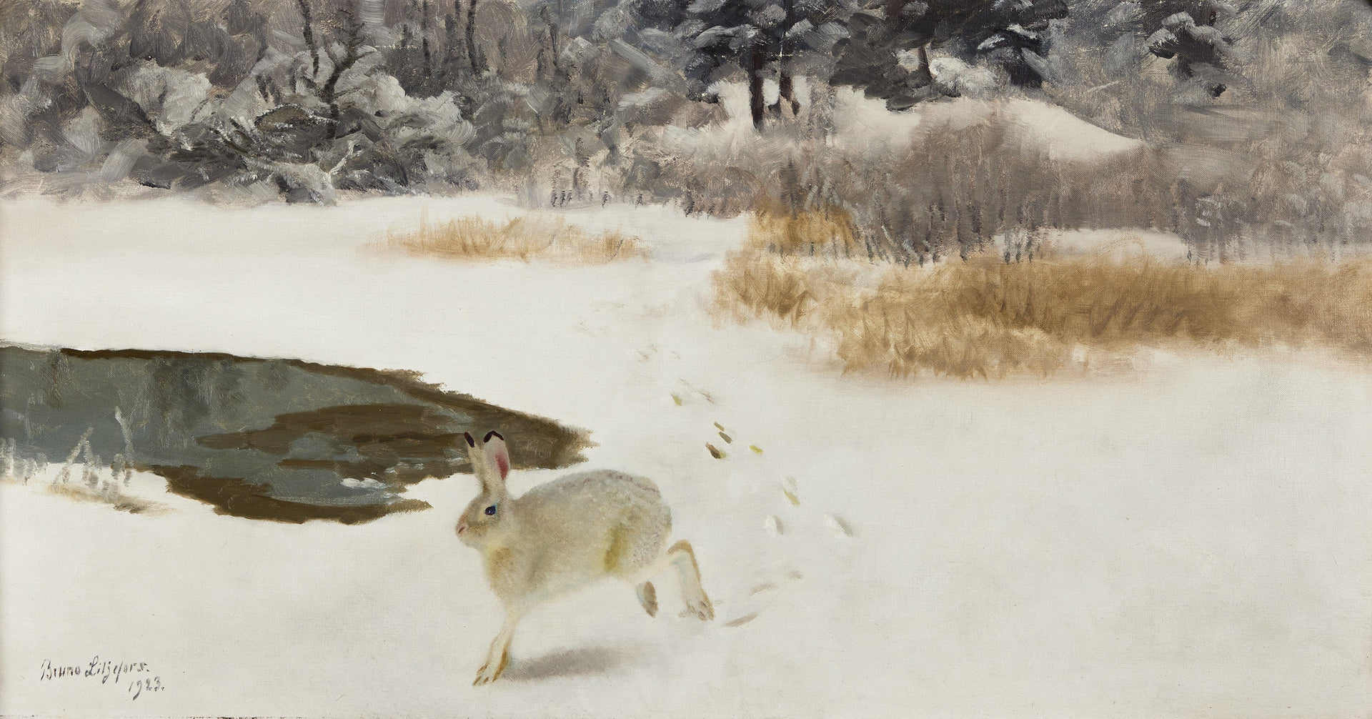 Lièvre dans un paysage hivernal - Bruno Liljefors image 1 reproduction de peinture à l’huile