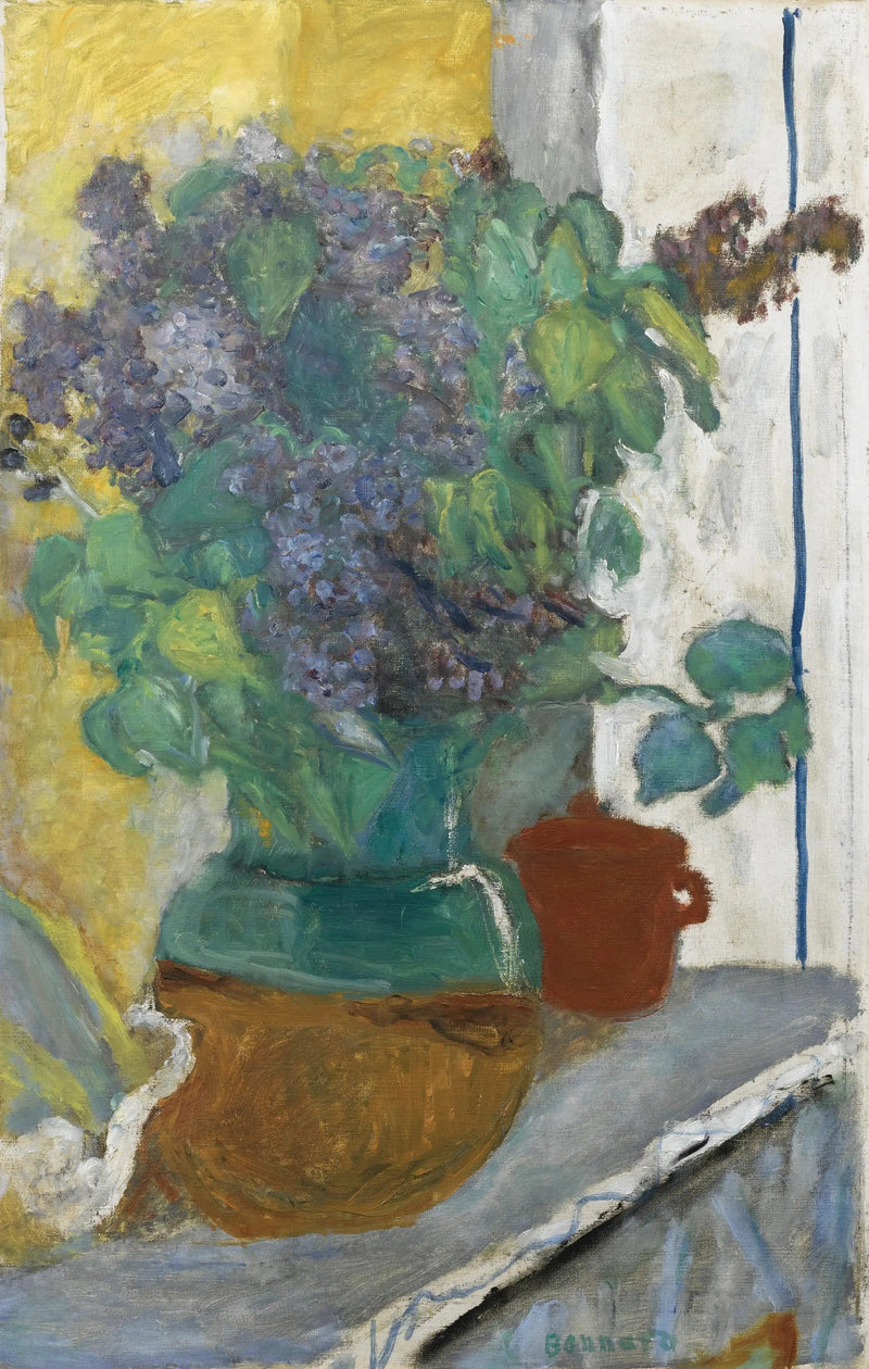 Lilla malva in un vaso di terra gialla e verde - Pierre Bonnard