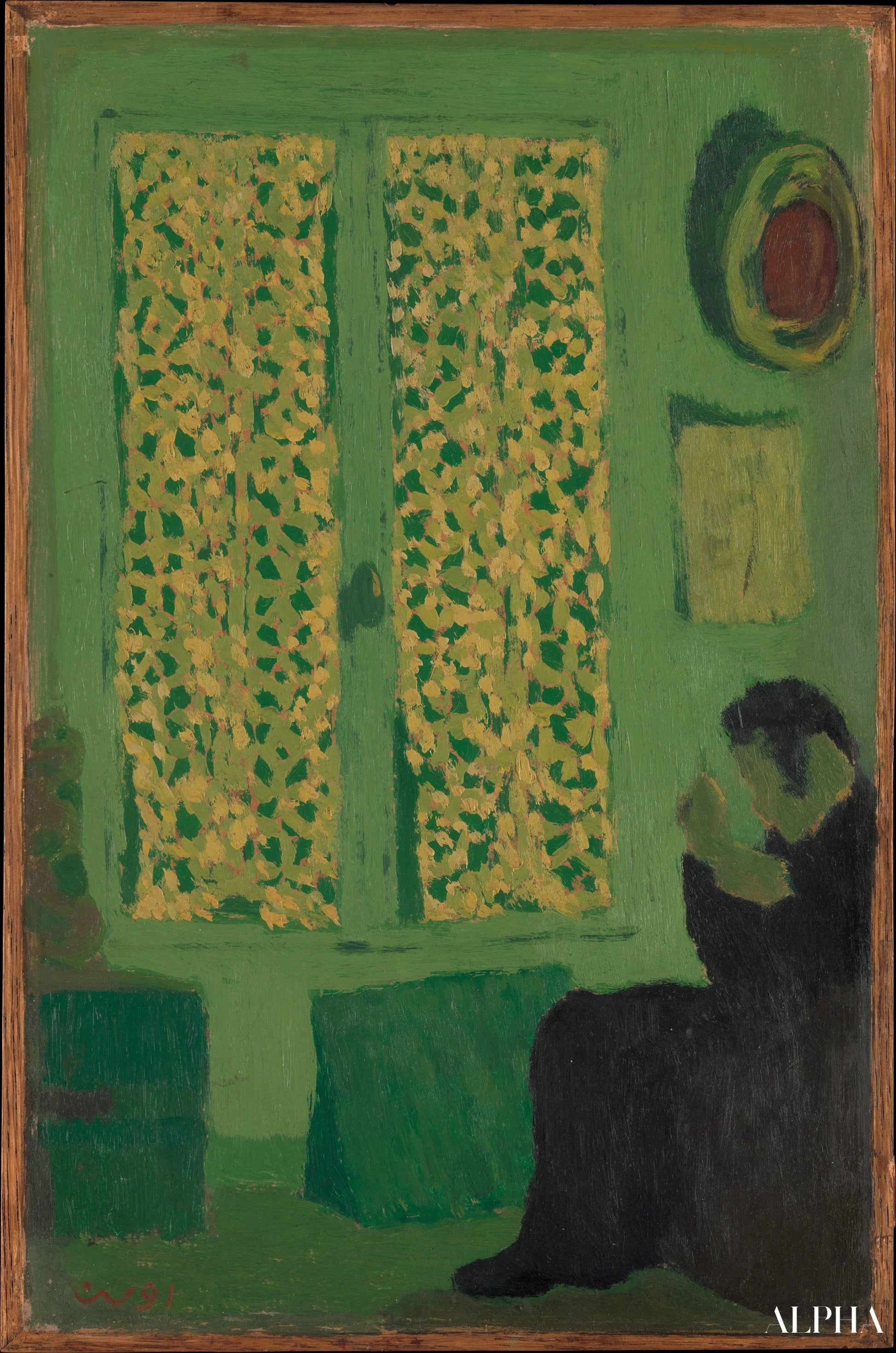 L'interno verde (personaggio seduto vicino a una finestra con tenda) - Édouard Vuillard - Riproduzioni di quadri e dipinti di alta qualità